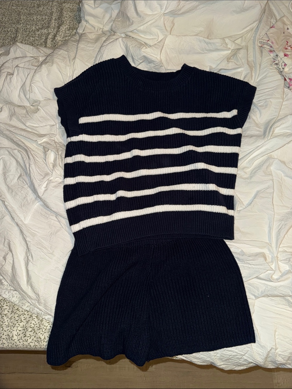 moon & madison Navy and White Striped Knit Two-Piece Set